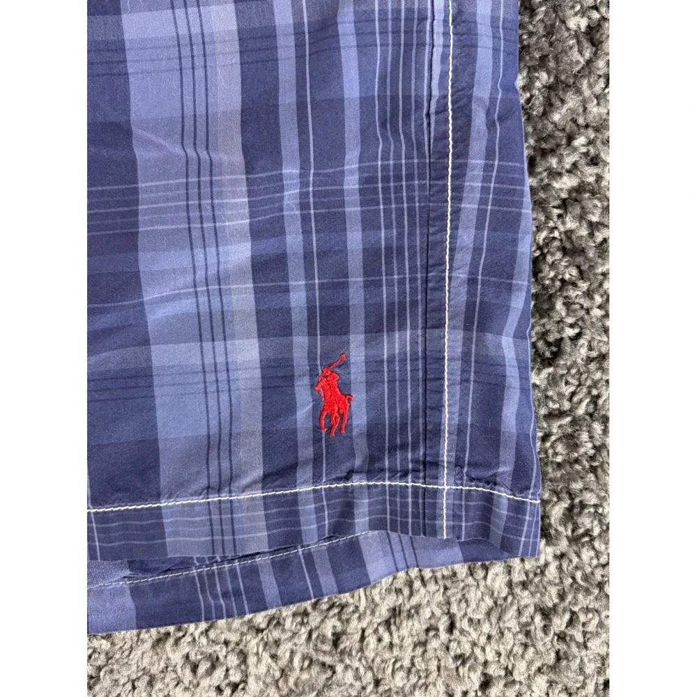 Polo Ralph Lauren Mens Blue Plaid Swim Trunks XL Drawstring Mesh Lined Shorts